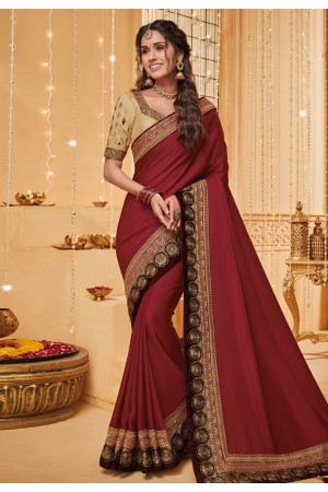 Maroon silk festival wear saree 2305