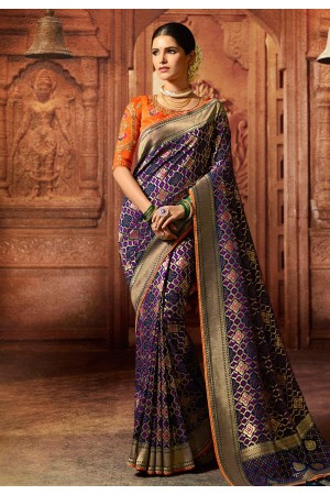 Navy blue viscose embroidered saree with blouse 5606