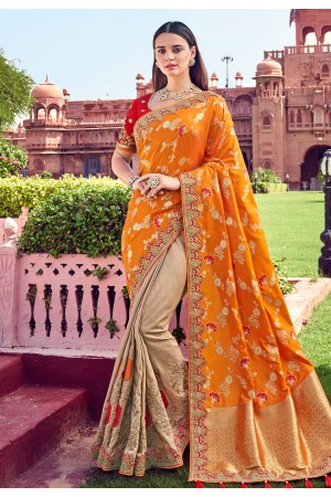 Orange banarasi half and half saree 2909