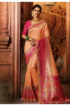 Peach viscose embroidered festival wear saree 5609
