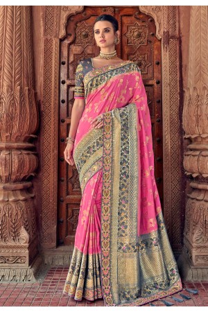 Pink banarasi silk saree with blouse 2804