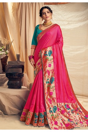 Pink jacquard silk festival wear saree 11111