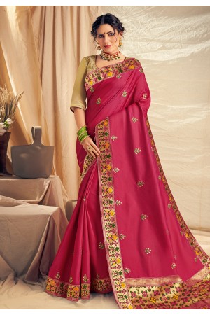 Pink satin silk saree with blouse 11108
