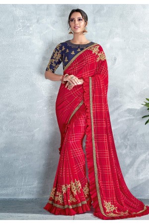 Red silk saree with blouse 5417