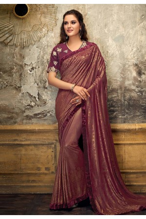 Rust lycra saree with blouse 11207