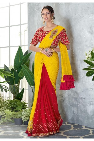 Yellow silk half and half saree 5413