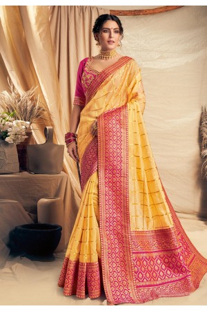 Yellow silk saree with blouse 11116