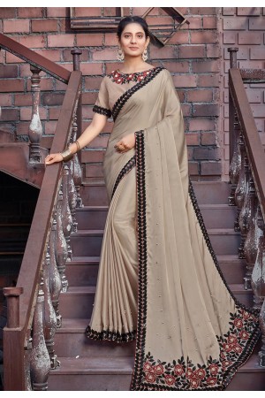 Beige silk georgette saree with blouse 41109