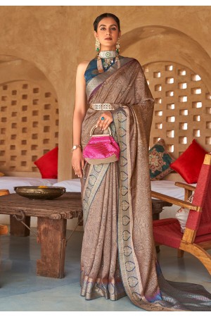 Brown silk saree with blouse 379
