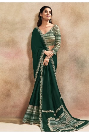 Green silk georgette designer saree 42003