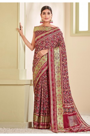 Maroon silk patola saree with blouse 180