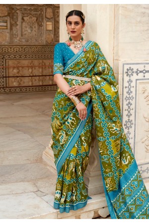 Mehndi patola silk saree with blouse 358