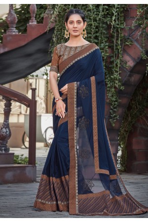 Navy blue silk saree with blouse 41115