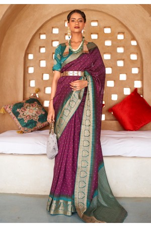 Purple silk printed saree with blouse 386