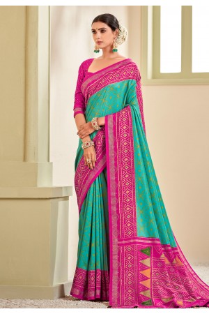 Sea green silk patola saree with blouse 184