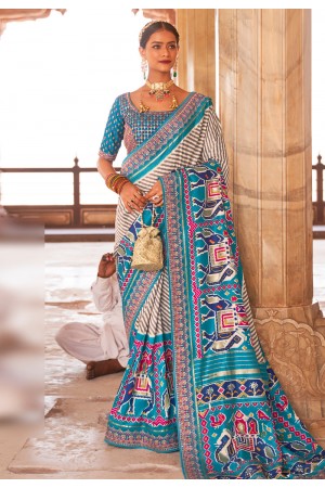Sky blue patola silk saree with blouse 108D