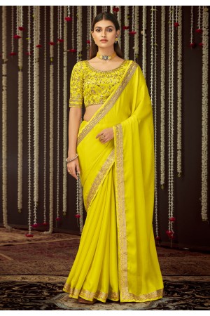 Yellow chinon silk sequence saree with blouse 19003