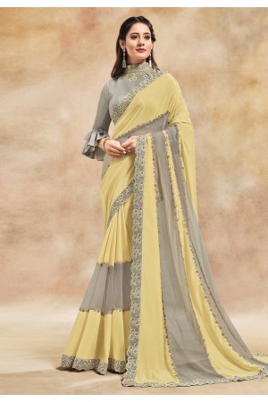 Yellow silk georgette designer saree 42007