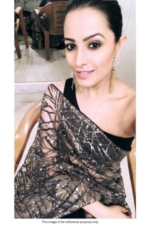 Bollywood Anita Hassanandani Inspired Black net sequins saree