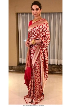 Bollywood Deepika Padukone Red banarasi silk saree
