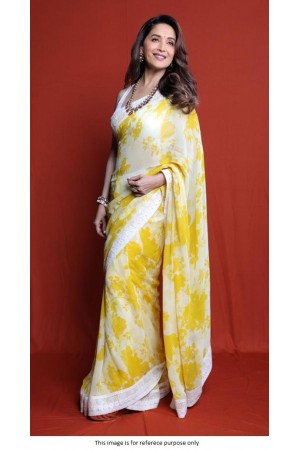 Bollywood Madhuri Dixit Yellow Floral saree