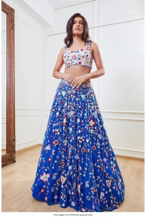 Bollywood Model Blue net wedding lehenga