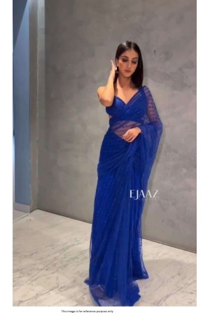 Bollywood model Blue net sequins saree