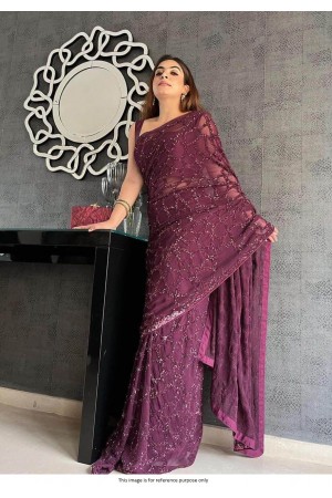 Bollywood Model Wine Rangoli silk sequin saree