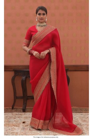 Bollywood Model Organza silk red wedding saree