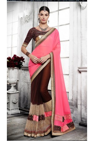 Party-wear-brown-pink-color-saree