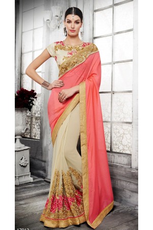 Party-wear-cream-pink-color-saree