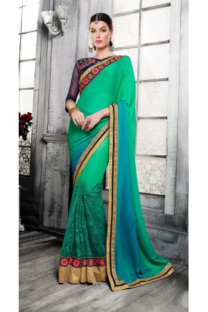 Party-wear-dual-shaded-green-color-saree