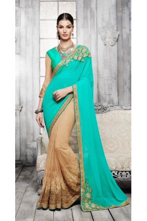 Party-wear-green-beige-color-saree