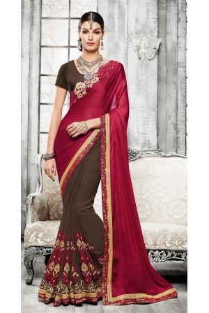 Party-wear-maroon-brown-color-saree