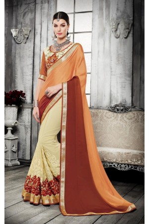 Party-wear-orange-yellow-brown-color-saree