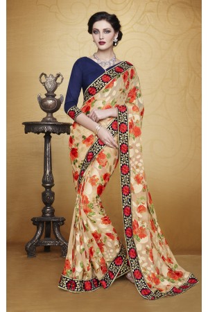 Party-wear-Beige-Orange-color-saree