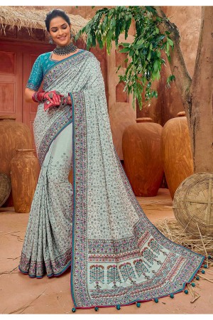 Grey banarasi silk festival wear saree 6906