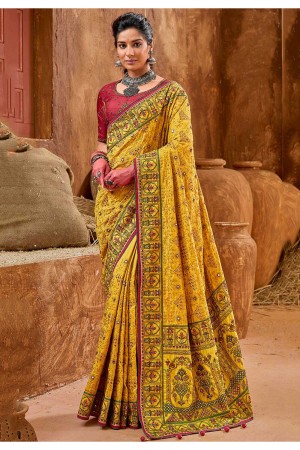 Yellow banarasi silk festival wear saree 6905