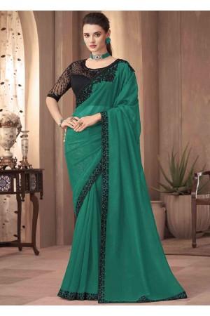 Silk Saree with blouse in Teal colour 1101