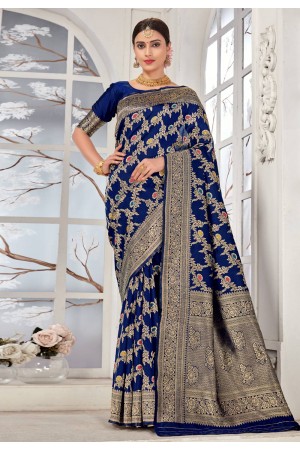 Banarasi silk Saree in Navy blue colour 4702