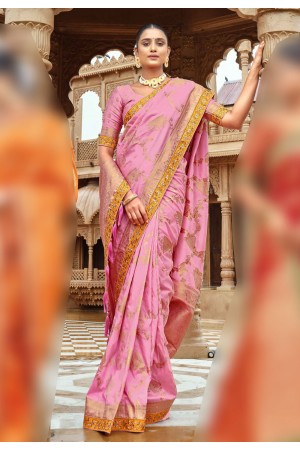 Banarasi silk Saree with blouse in Pink colour 5006