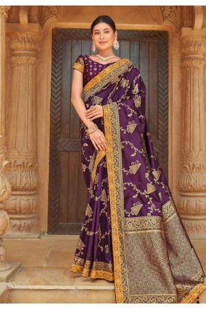 Banarasi silk Saree with blouse in Purple colour 5004