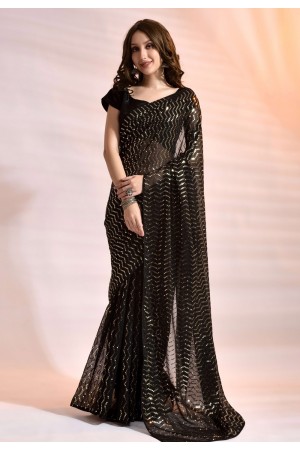 Georgette Saree with blouse in Black colour 172141