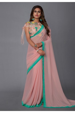 Georgette Saree with blouse in Pink colour 910
