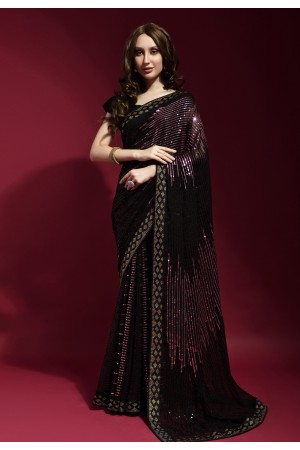 Georgette Saree with blouse in Wine colour 172248