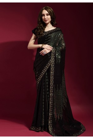 Georgette sequence Saree in Black colour 172251