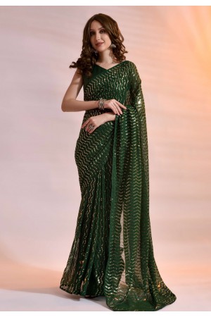 Georgette sequence Saree in Green colour 172142