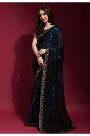 Georgette sequence Saree in Navy blue colour 172249
