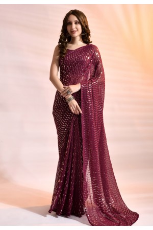 Georgette sequence Saree in Purple colour 172146