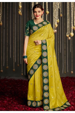 Kajal aggarwal Green silk bollywood Saree in light colour 5228